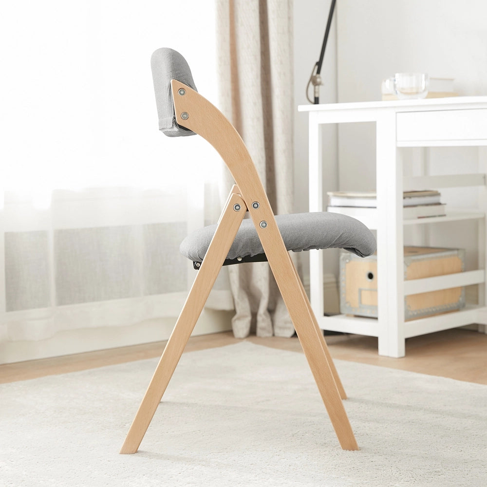 SoBuy FST92-Nx2, Sedia Pieghevole in Legno Set da 2 Poltrona Imbottita da Cucina, Sedie da Interno per Ufficio, Balcone, Giardino - Sedie Pieghevoli Salvaspazio Richiudibili in Faggio, Grigio Chiaro