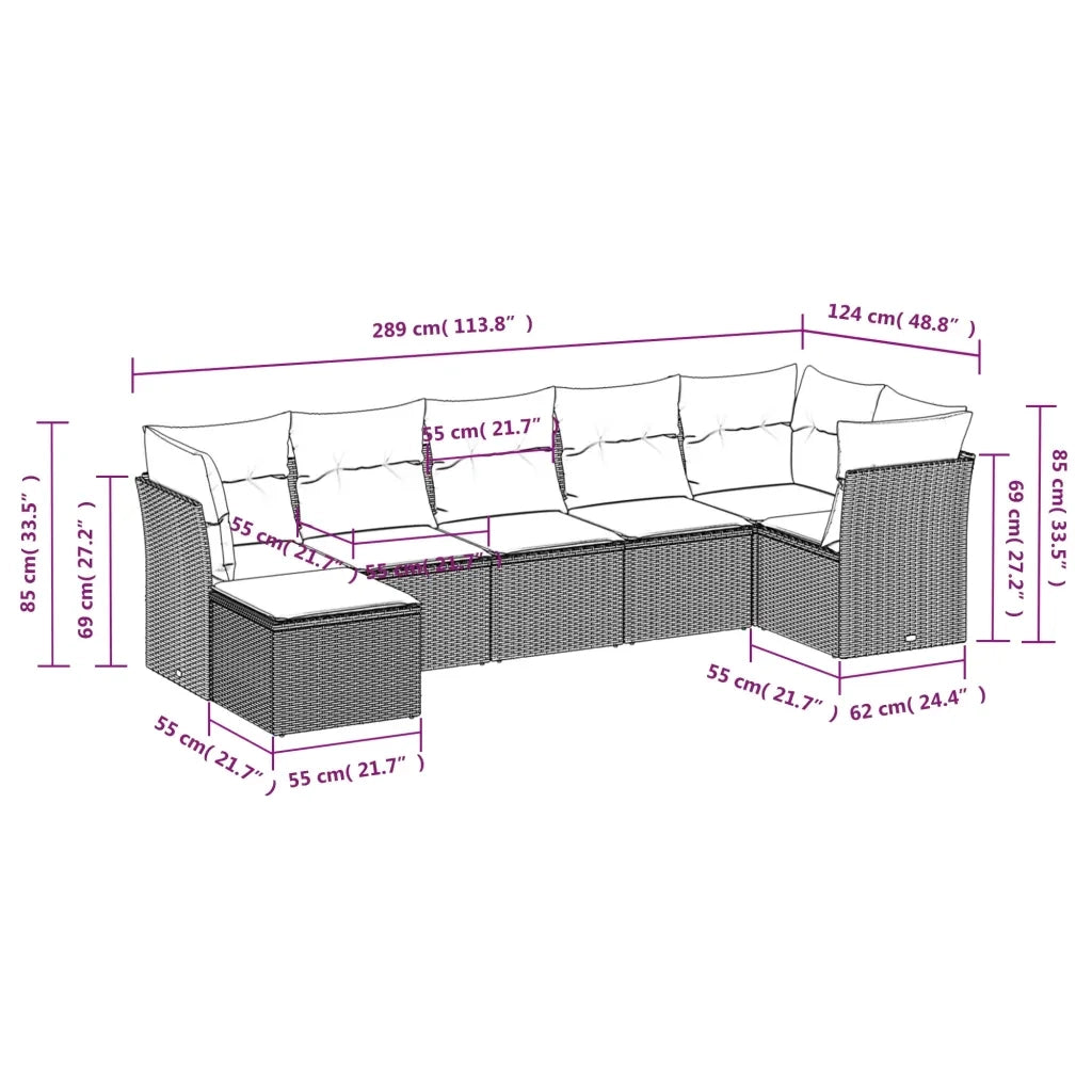 Set Divani da Giardino con Cuscini 7pz Nero Polyrattan 3249804