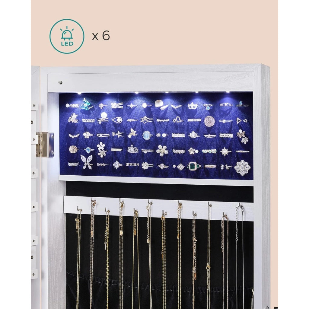 Specchiera Portagioie a Muro con Illuminazione LED e Serratura