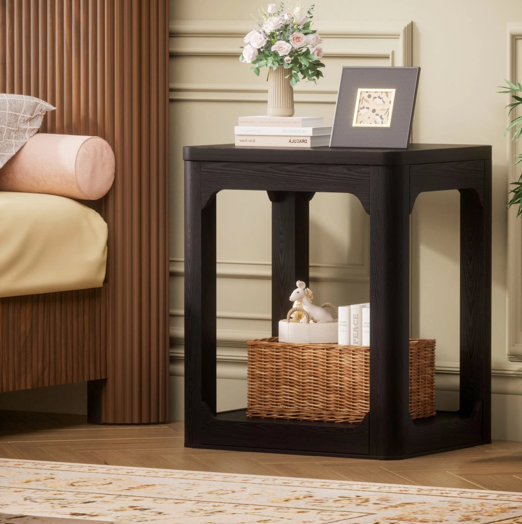 Set di 2 tavolini multiuso a 2 ripiani in MDF nero