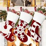 Set di calze da Natale di 3 pezzi - calze da Natale da 45 cm - con disegno di renna/neve - calze da Natale pendenti - calze da Natale rustiche - grande apertura per regali - Set da Natale