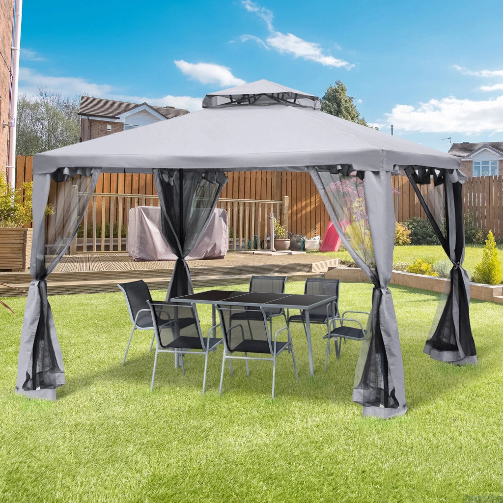 Gazebo da giardino 3x3 m con 4 pareti laterali, struttura in metallo e poliestere antracite