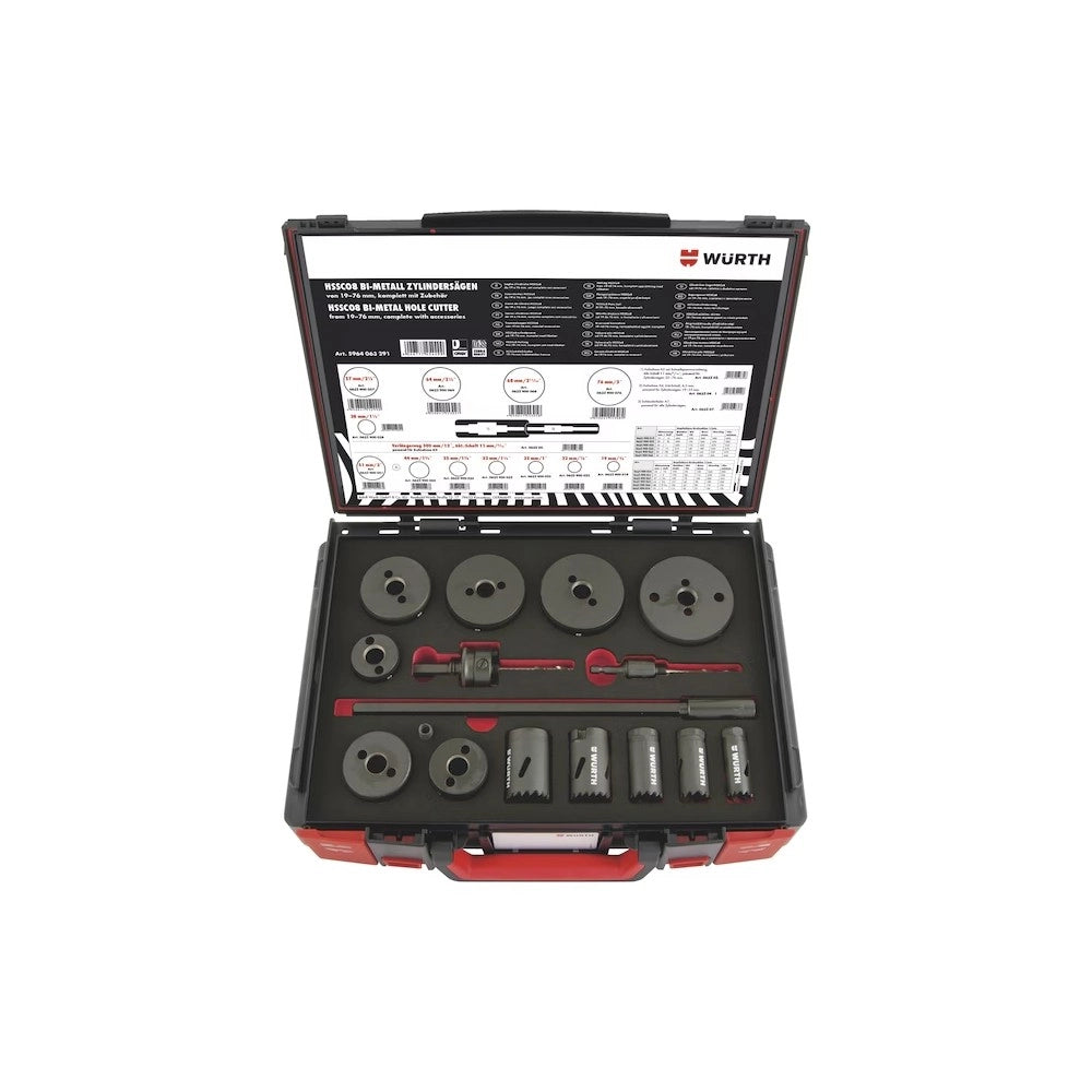 Assortimento di 16 seghe a tazza hssco8 dalla 19 alla 76 mm per utilizzo professionale