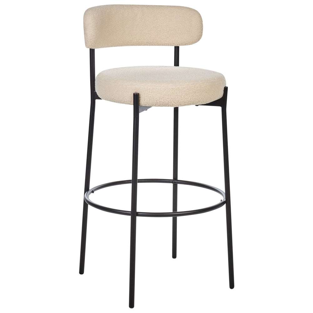 Set di 2 sgabelli da bar Beige chiaro senza braccioli Gambe in acciaio nero Boucle Design moderno Sedute per la sala da pranzo