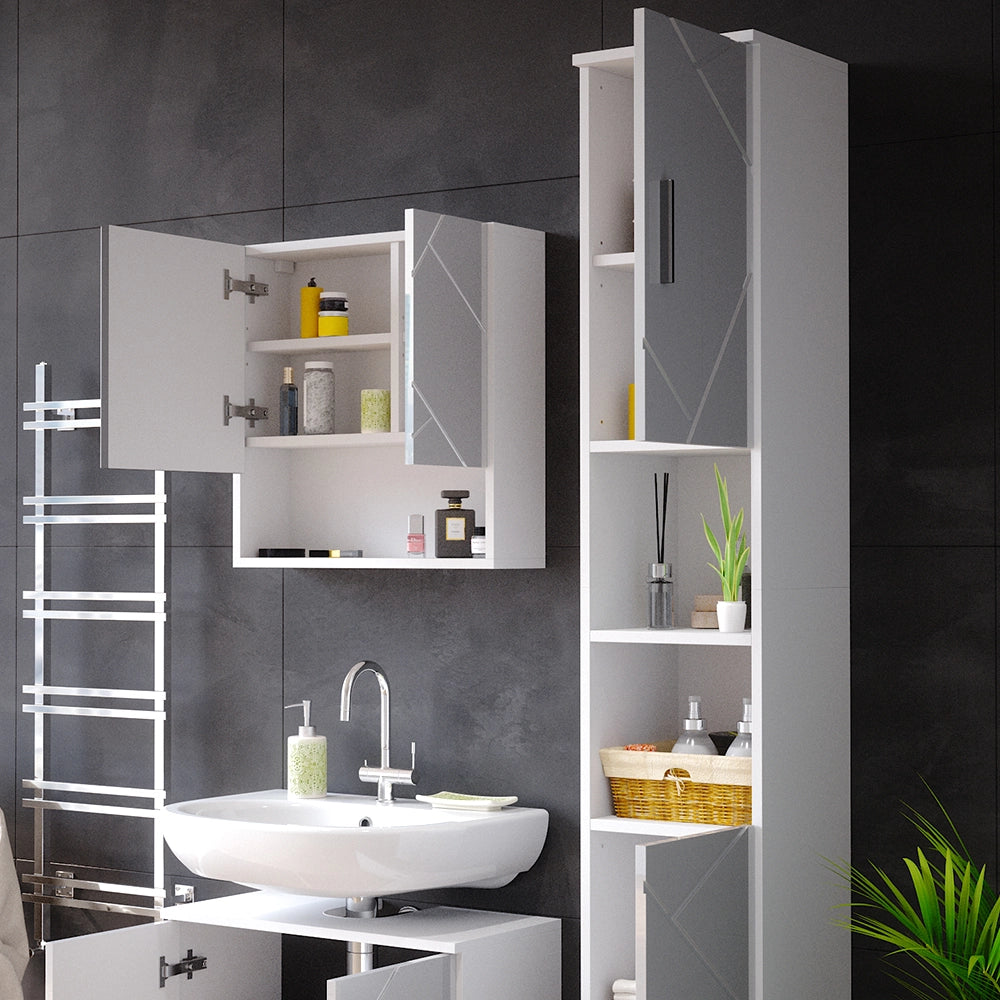 Set di mobili da bagno Irma Bianco lucido 2 parti, con colonna Vicco