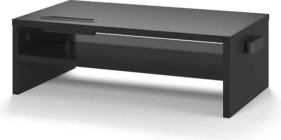 Regolatore di Altezza per Monitor in Legno con Orecchio per Smartphone e Gestione dei Cavi - Ergonomica Scheda di Altezza per Computer, Notebook, iMac, PC - Nero