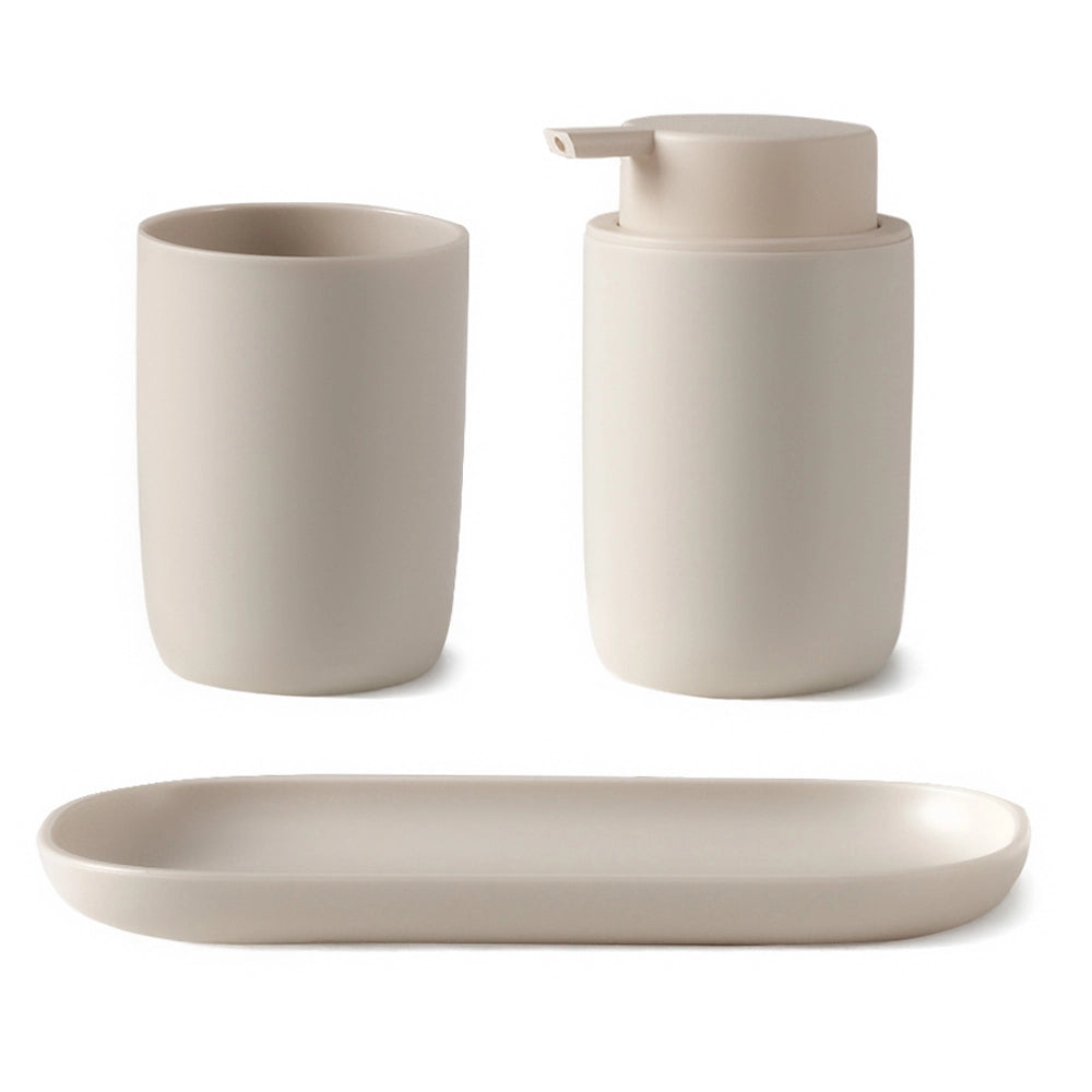 Set accessori bagno 3 pz con dispenser portaspazzolino e vassoio crema - Taki