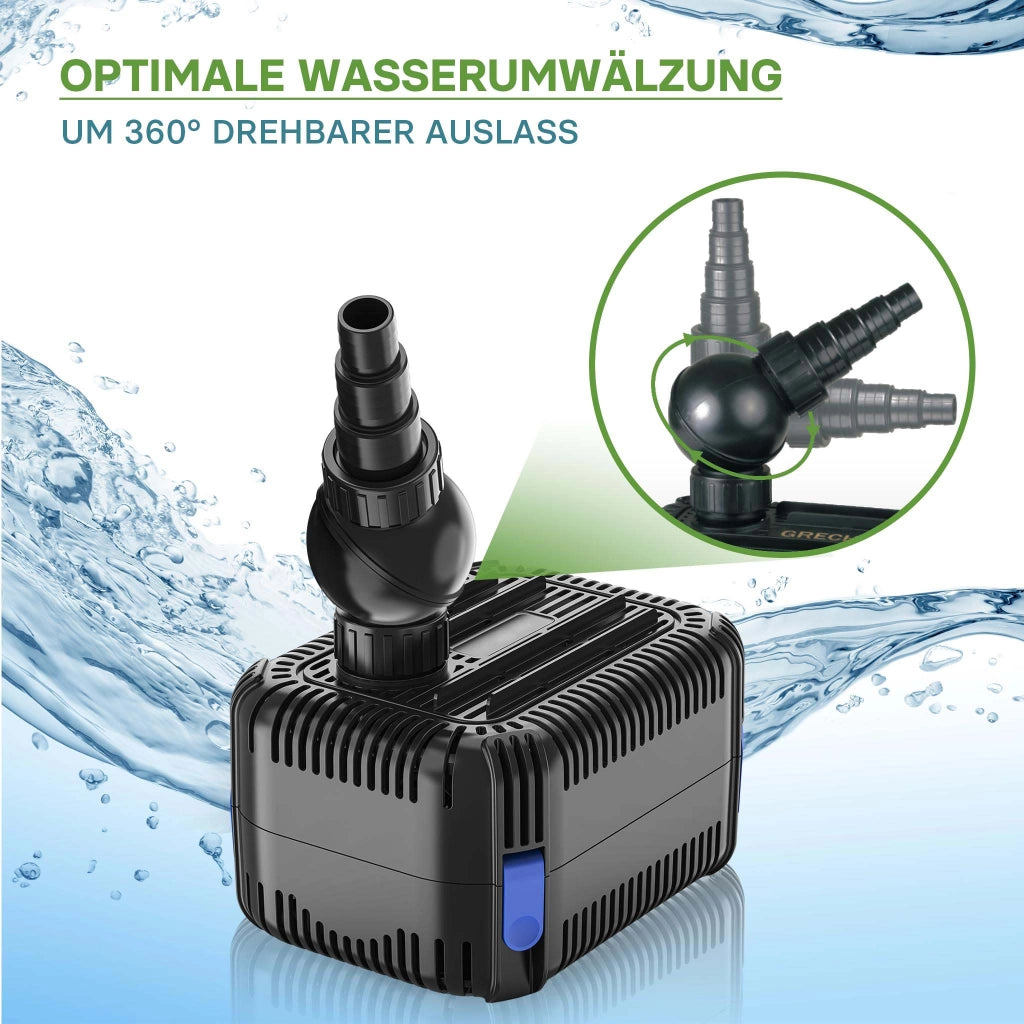 CDF-6000 24V DC Pompa laghetto 6000 l/h 40 W Protezione contro blocco e funzionamento a secco