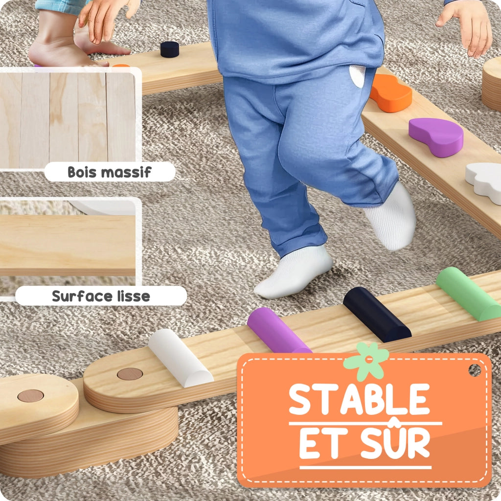 Tavola di equilibrio in legno per bambini ¨C zephmum ¨C 3-8 anni, con pietre colorate