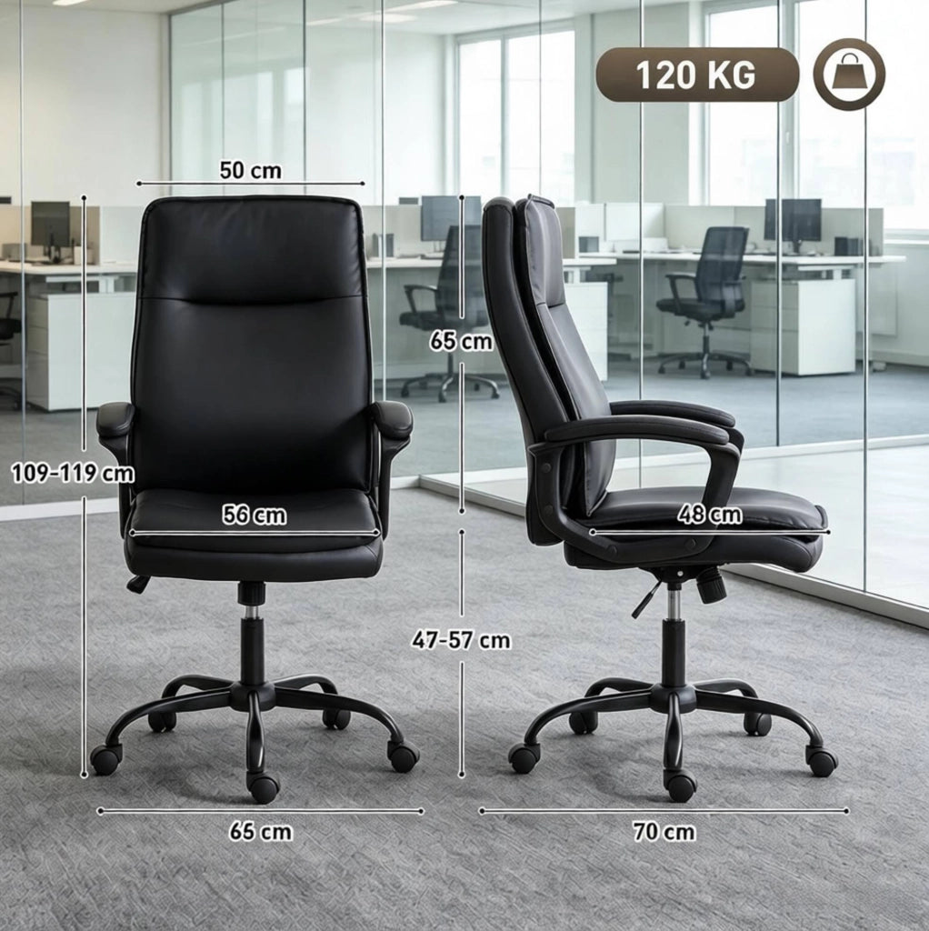 Sedia da ufficio ergonomica nera in PU con altezza regolabile e funzione inclinabile
