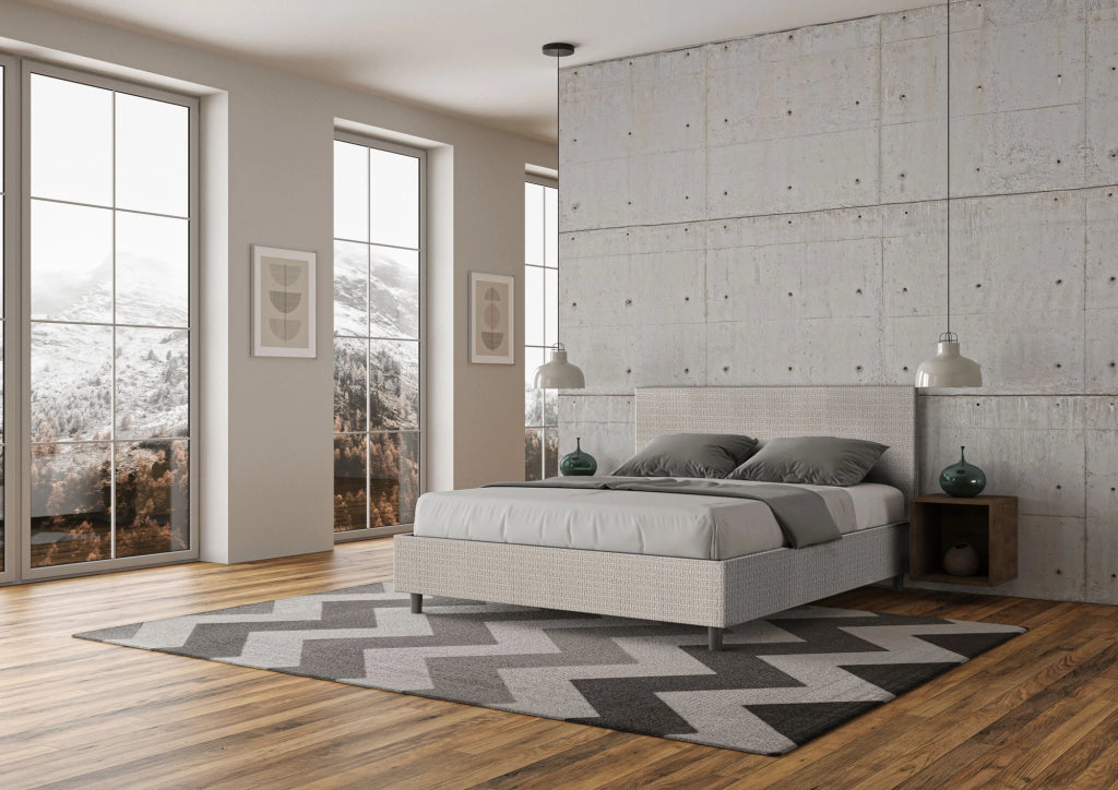 Letto Matrimoniale 160x200 cm con Rete e Contenitore Giroletto con Alzata Comoda Imbottito in Tessuto Labirinto Adele