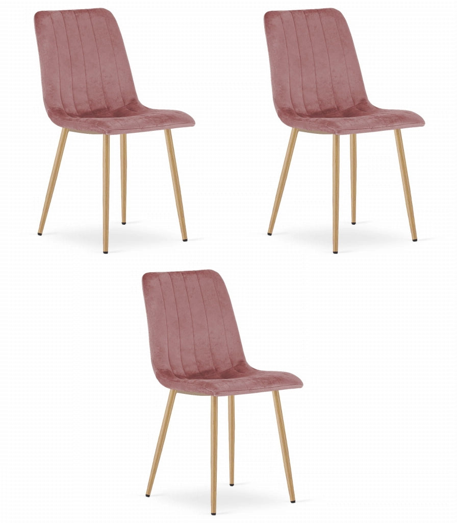 Sedia VALORA JEWA - Velluto rosa con gambe color legno x 3