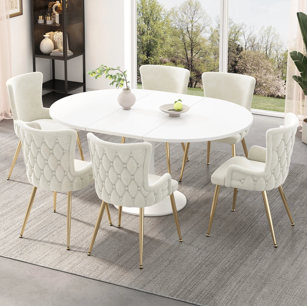 Set di 6 sedie in velluto con gambe in metallo beige