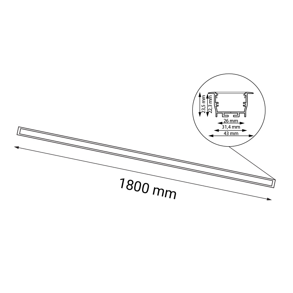 Plafoniera incasso lineare 180cm bianca LED 36W 3000K