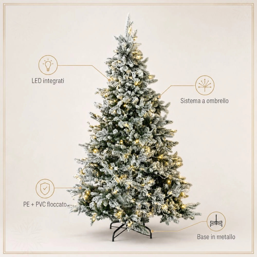 Albero di natale innevato led 180 cm scott con luci integrate