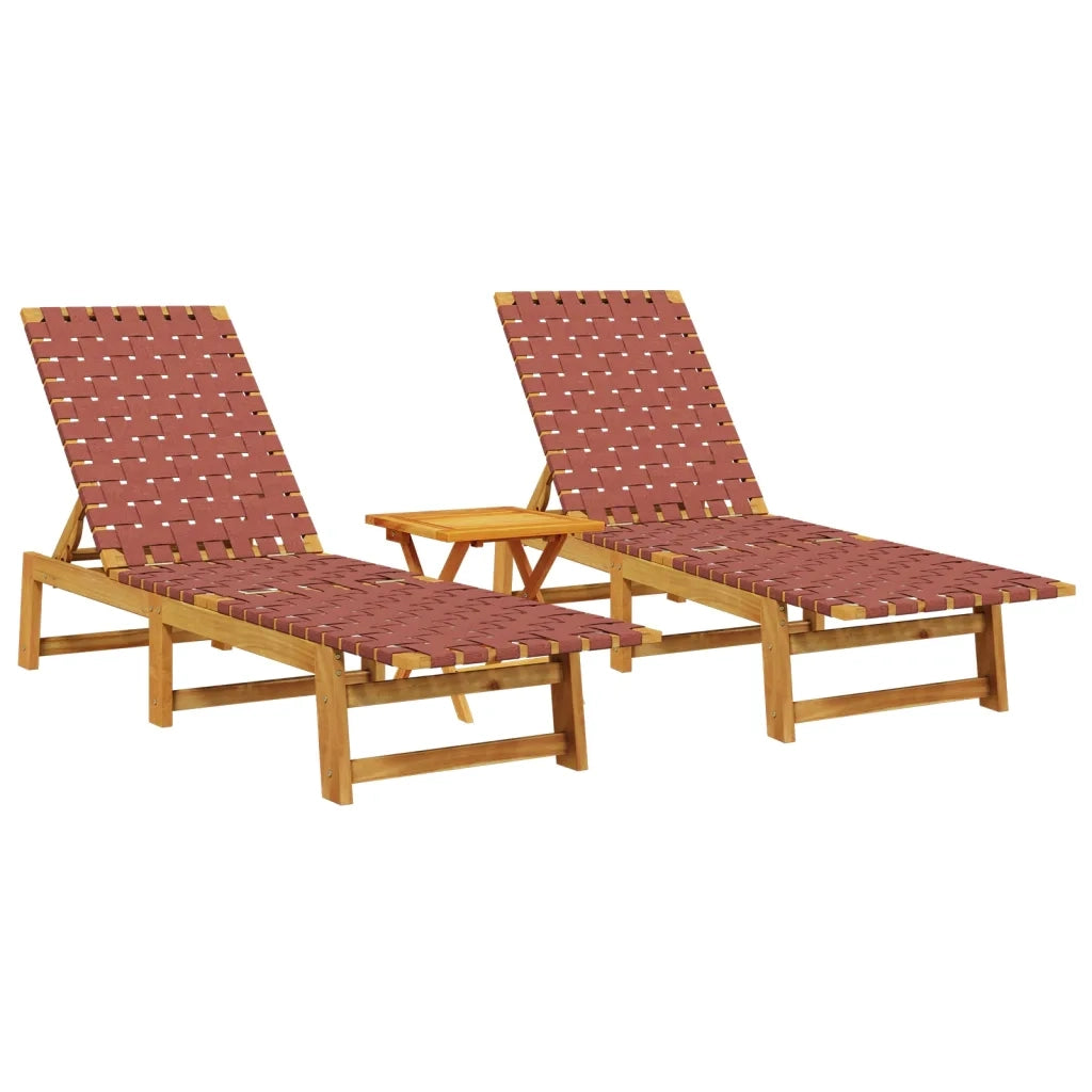Lettini PrendiLettino sole | Sdraio da giardino | Lettino da sole con Tavolino 2 pz Rossi Legno Massello Acacia