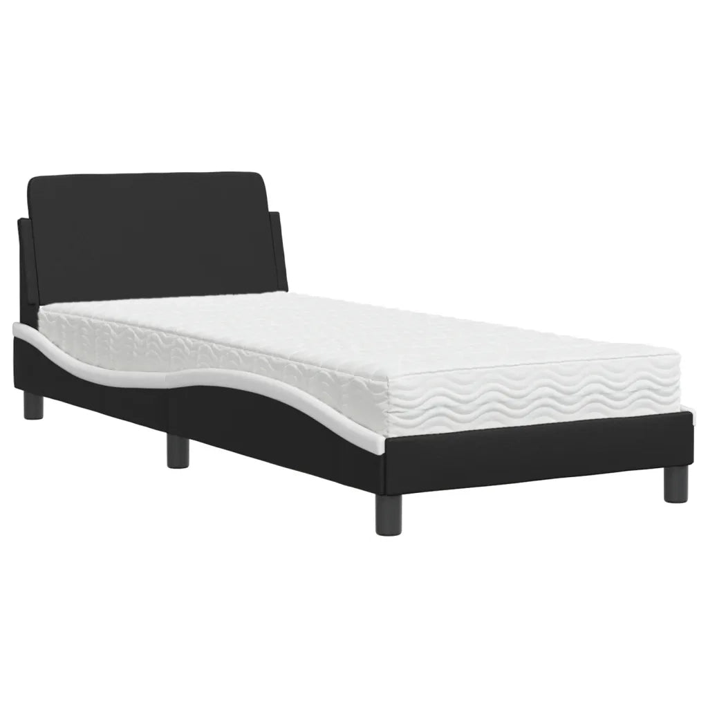 Letto singolo | Letto per adulti | Letto con Materasso Dover Nero e Bianco 80x200 cm in Similpelle