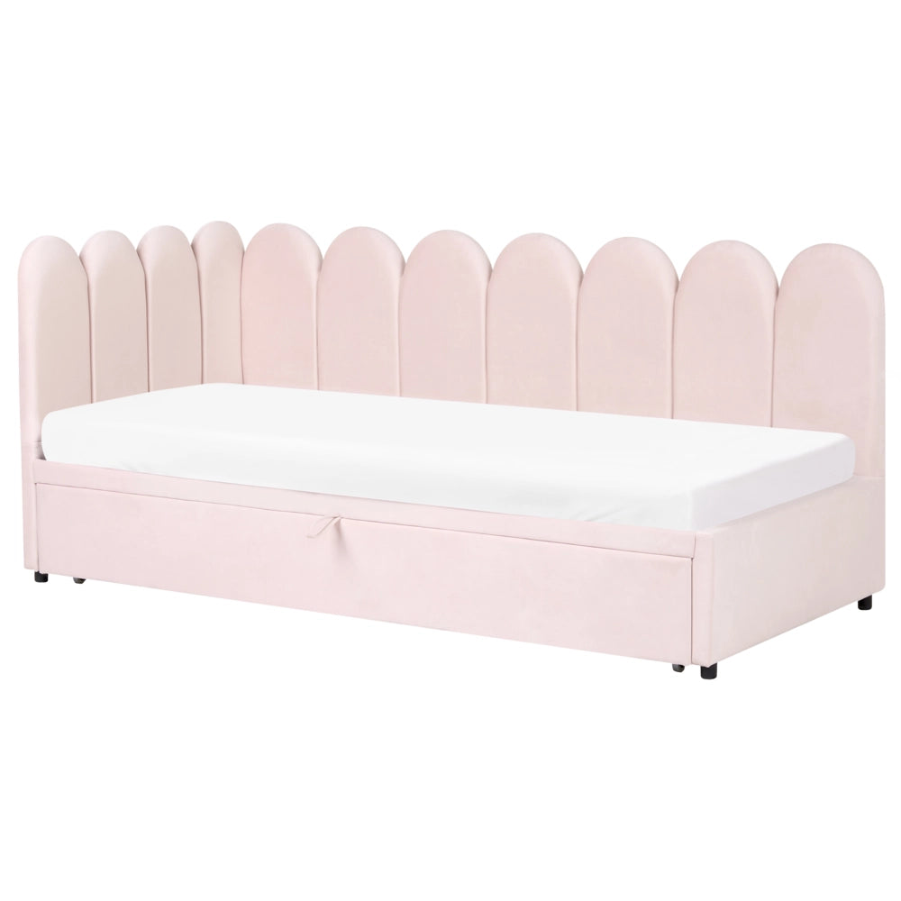 Letto a castello rivestito in velluto rosa pastello 90/180 x 200 cm con rete a doghe