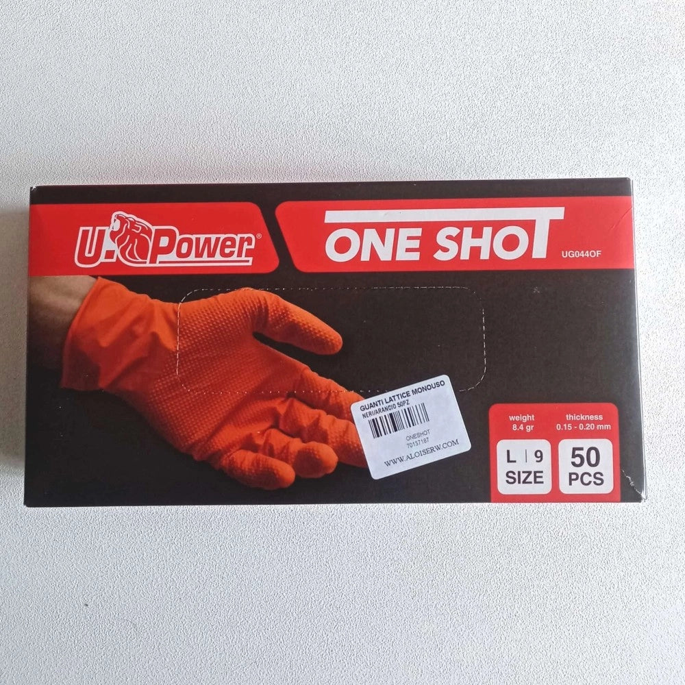 U-power one shot tg. l / 9 - 50 guanti monouso da lavoro in nitrile arancio