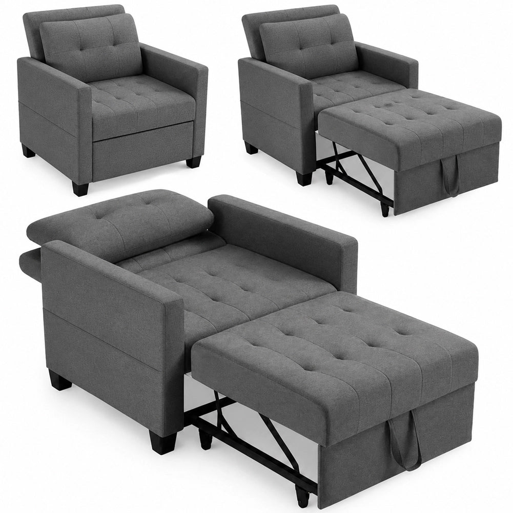 Poltrona Divano Letto Singolo Chaise Lounge Grigio Seduta Imbottita Ergonomica