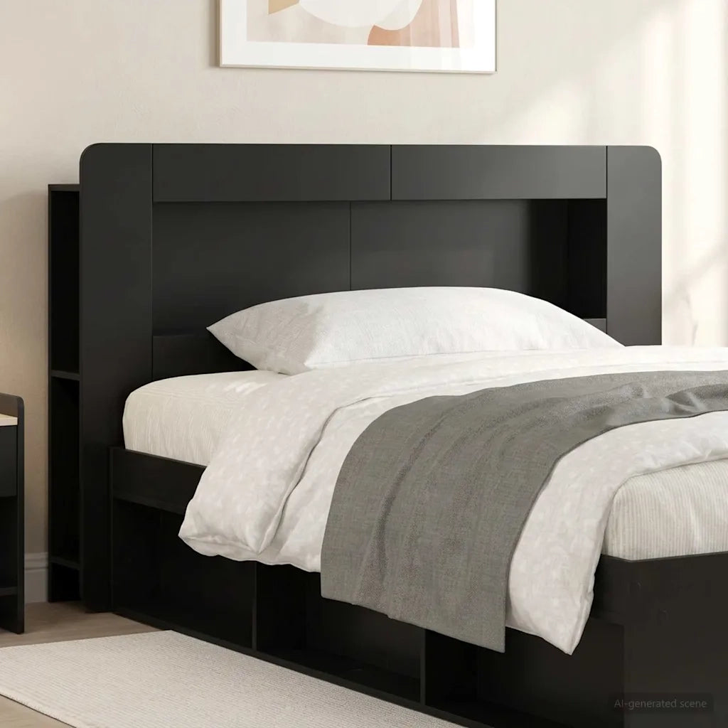 Testata del letto con archiviazione Nero Legno ingegnerizzato 8001274