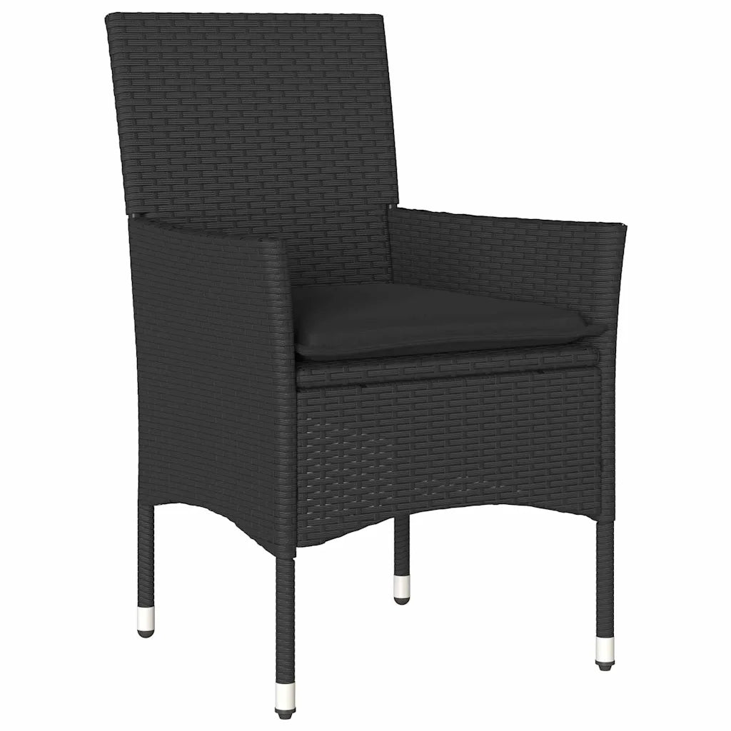 Set da Pranzo per Giardino con cuscino 5 pcs Nero polyrattan