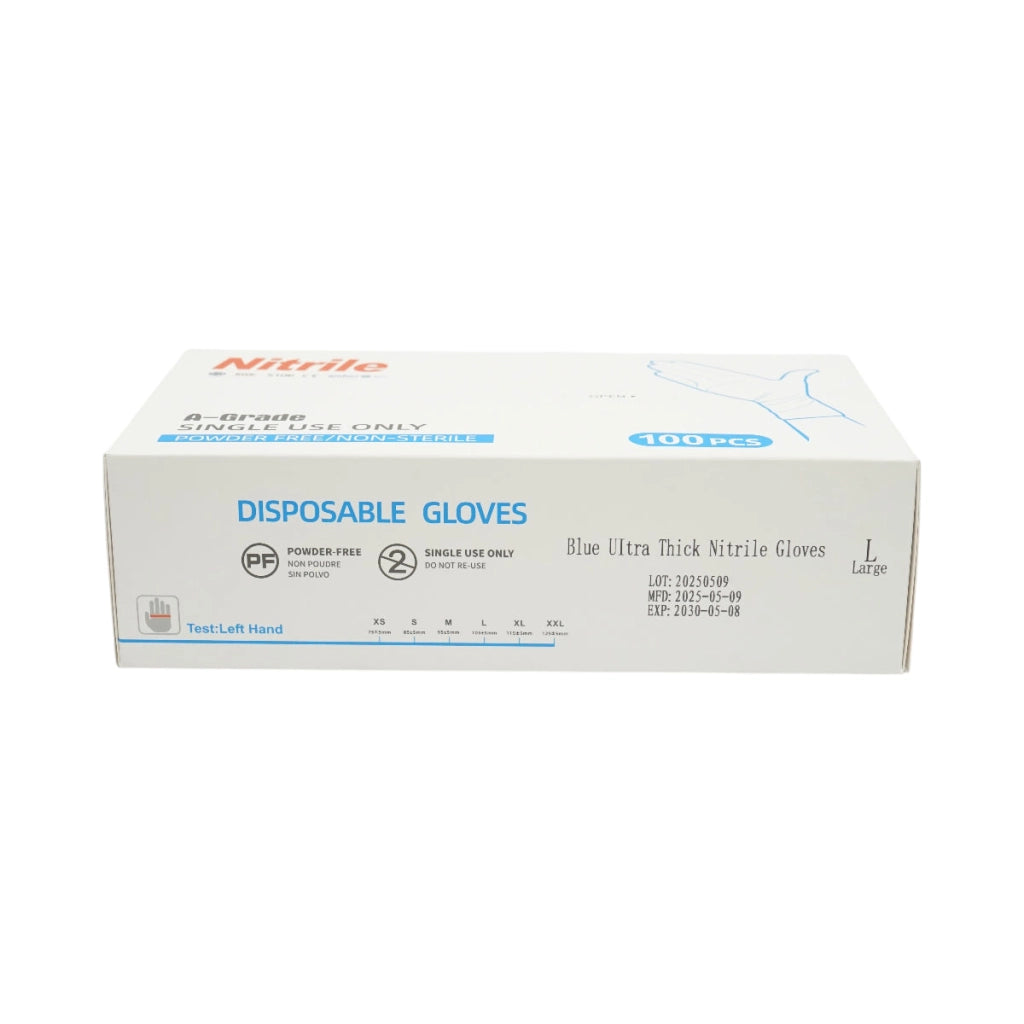 Guanti in nitrile blu senza polvere con texture antiscivolo sulle dita, taglia L 100 pezzi/scatola