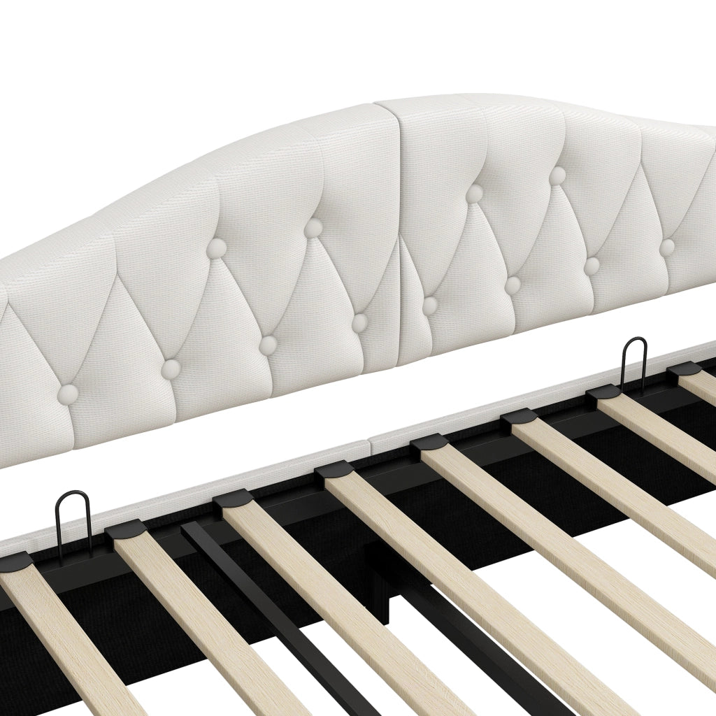 OKWISH Letto Divano 140×200 cm, Letto Matrimoniale con Contenitore, LED Regolabile e Vano Contenitore, senza Materasso, in Tessuto Beige