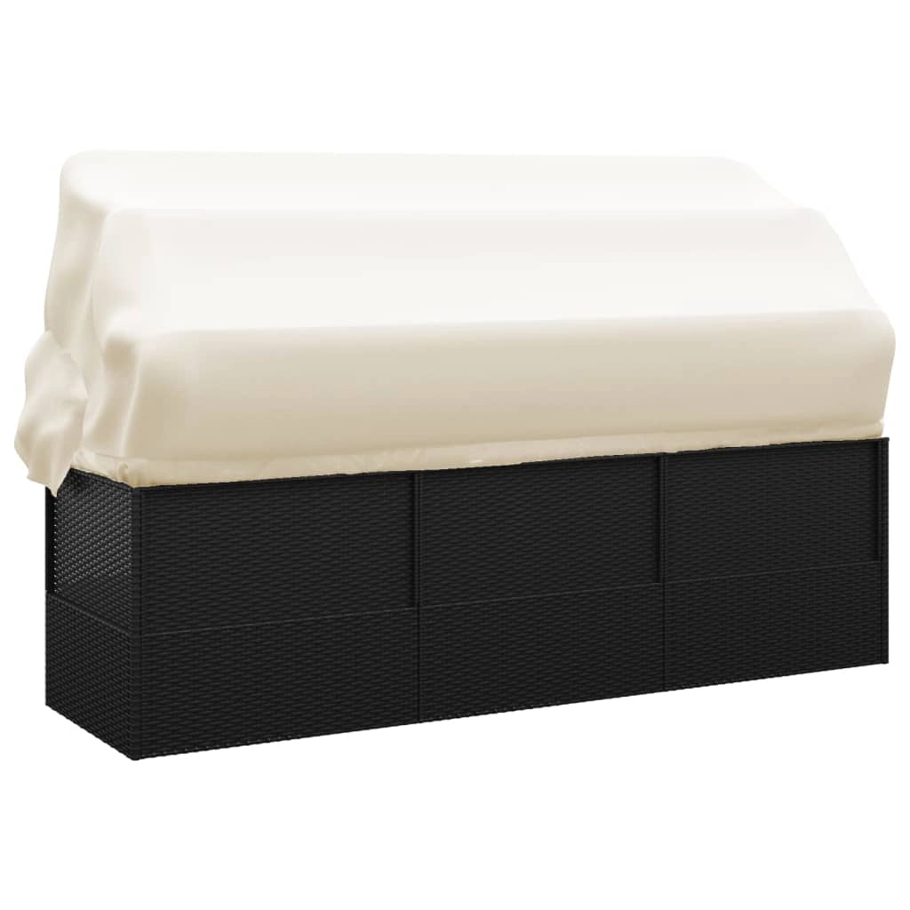 Divano da esterno 203 x 58 x 56 cm tetto e cuscini in resina intrecciata nera 02_0012022