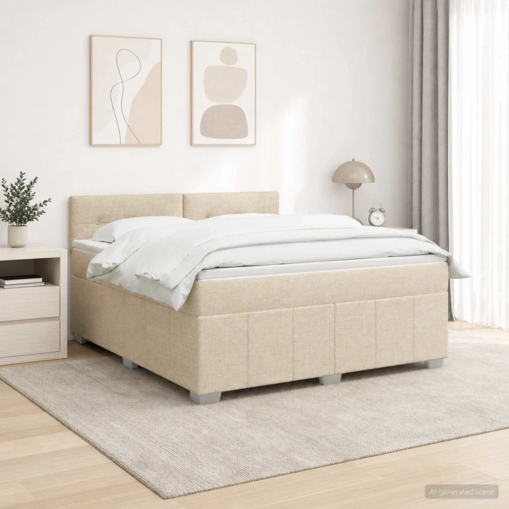 Letto Box Spring LED con Materasso Crema 160 x 200 cm Tessuto 3455645