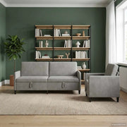 Set di Divani con Storage 2 pz Grigio Chiaro Poliestere 3429246