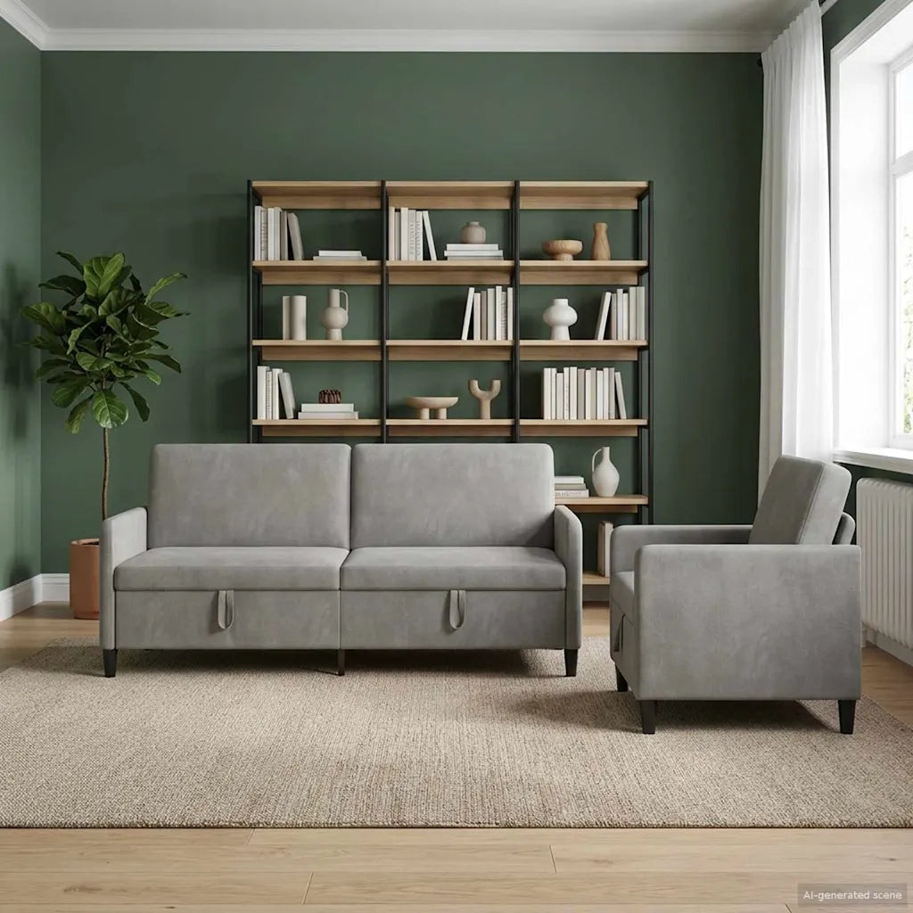Set di Divani con Storage 2 pz Grigio Chiaro Poliestere 3429246