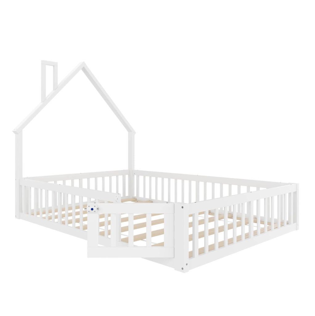 Letto per bambini 140x190 cm con protezione e design camino in pino bianco