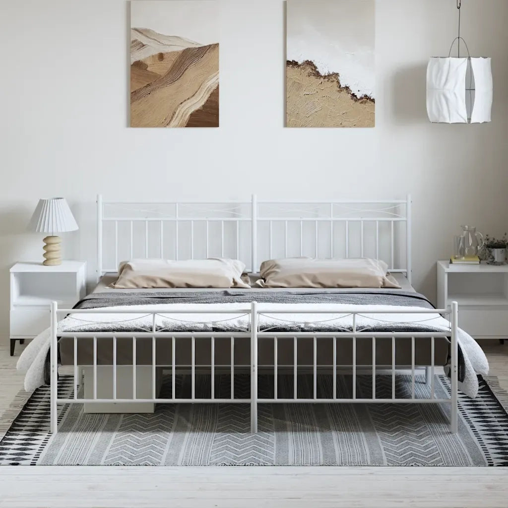 Giroletto con Testiera e Pediera-Struttura Letto Metallo Bianco 193x203 cm 412171