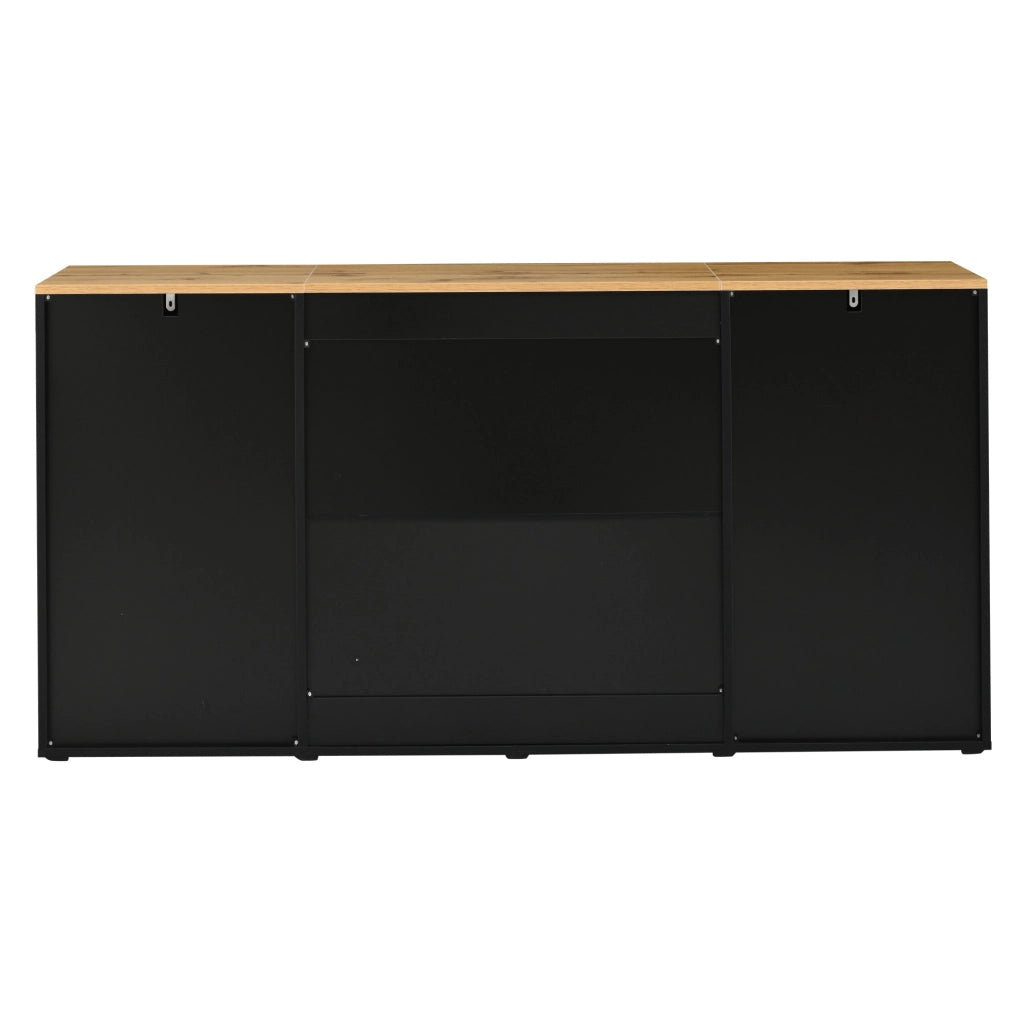 Credenza con 2 ante e 4 cassetti 160x40x80 cm nero e colore legno