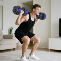 Set di pesi 4 in 1 regolabili da 25 kg con funzione di manubri, kettlebell e bilanciere, Blu