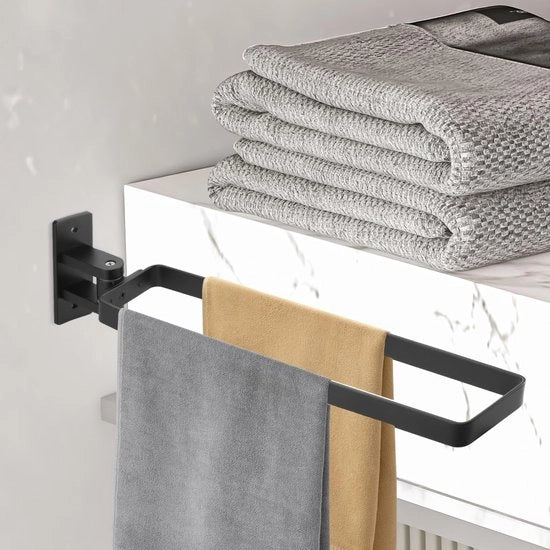 Sostegno per asciugamano autofissante, supporto per asciugamano in alluminio, a due braccia, 180° girevole, supporto per asciugamano per fissaggio alla parete, 32,5 cm per bagno e cucina (nero)
