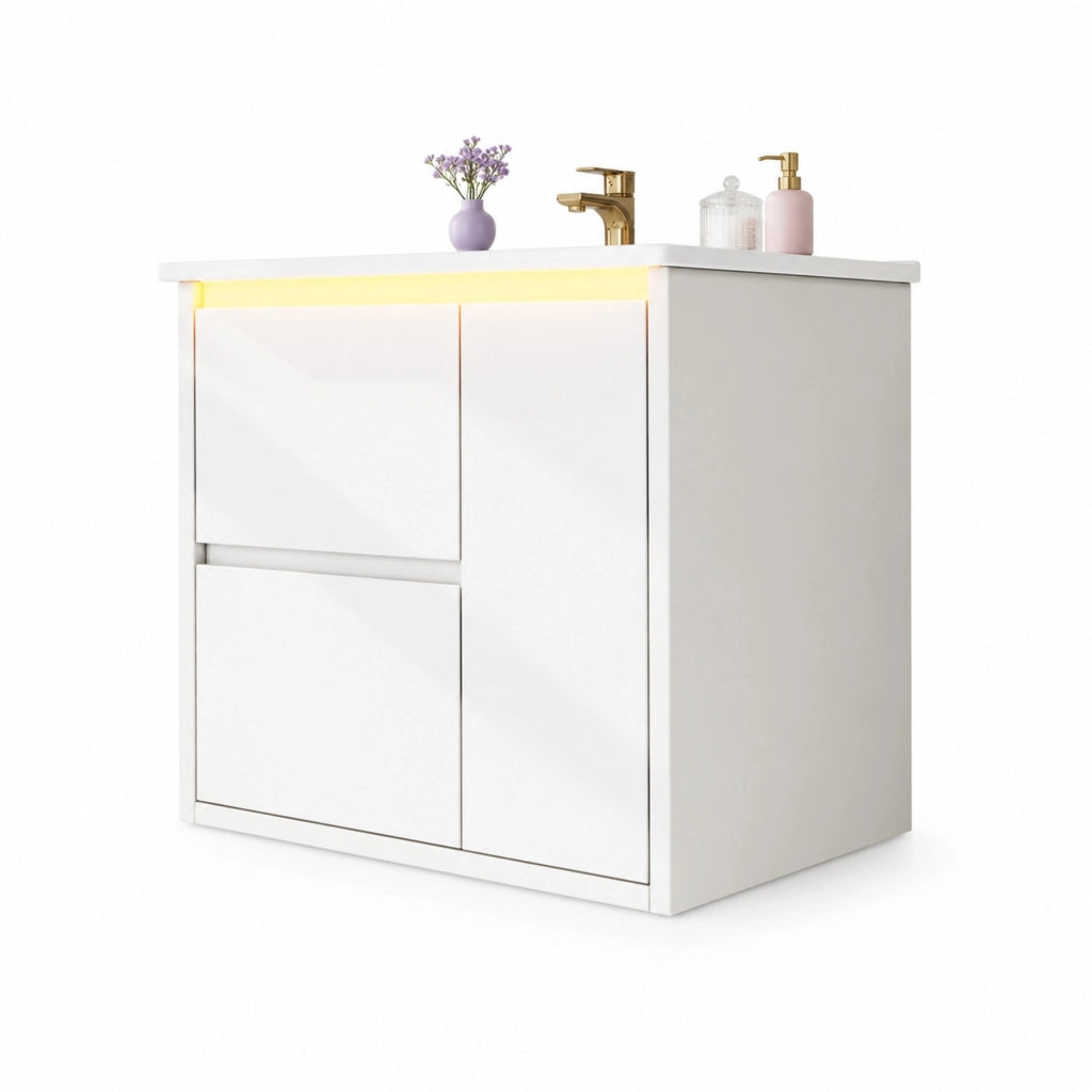 Mobile lavabo sospeso 61x46;5x57 cm bianco MDF con LED a sensore