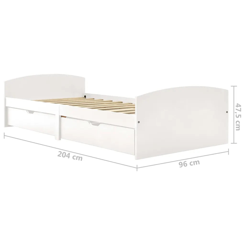 Giroletto con 2 Cassetti-Struttura Letto con contenitore Bianco in Legno di Pino 90x200 cm