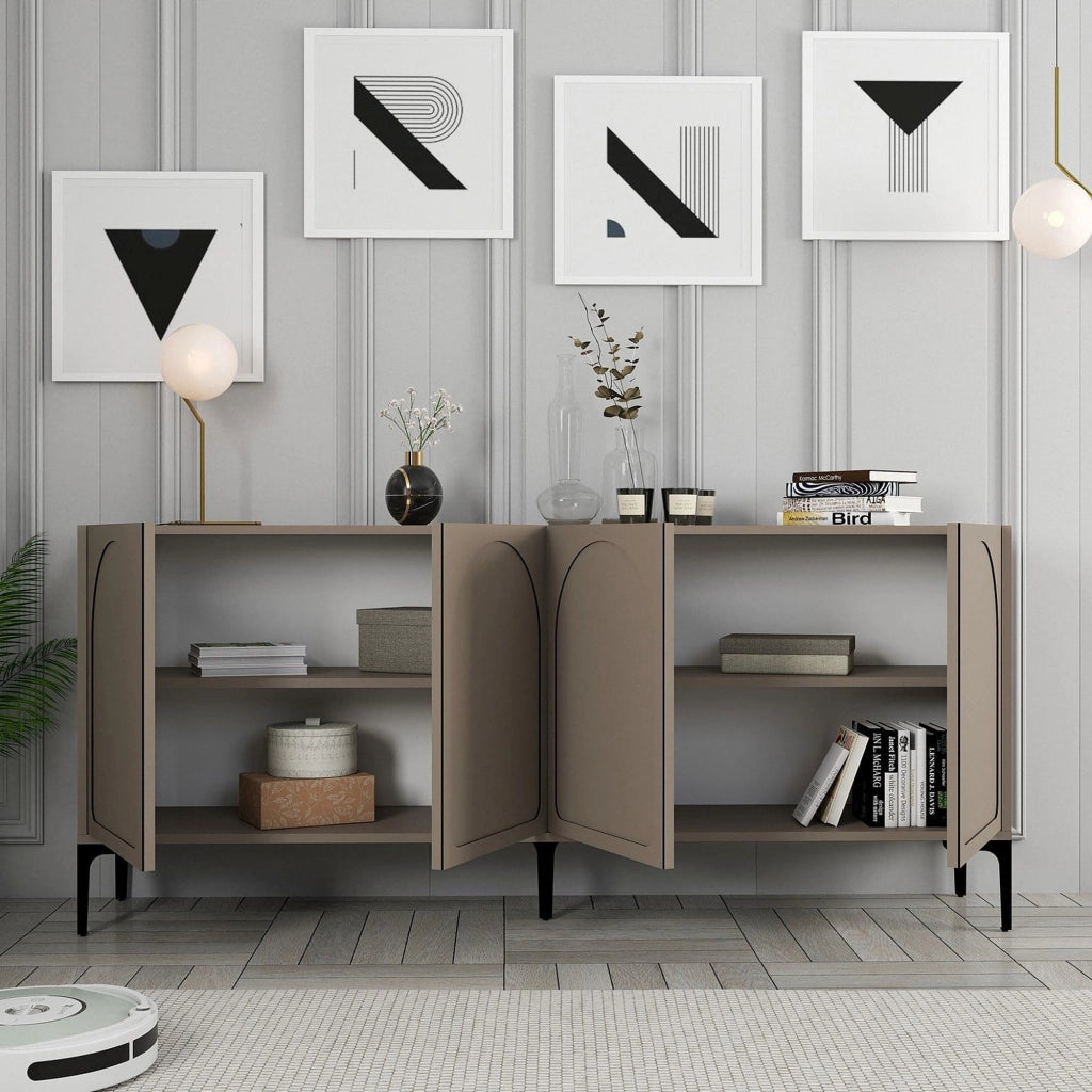 Madia Torno, Credenza 2 Ripiani, 180x35x79h cm Grigio Tortora
