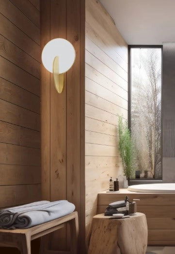 NOA-A Applique a parete led 18W struttura in metallo ottone verniciato,diffusore satinato in acrilico, dimmerabile SDD 2800 - 5000k