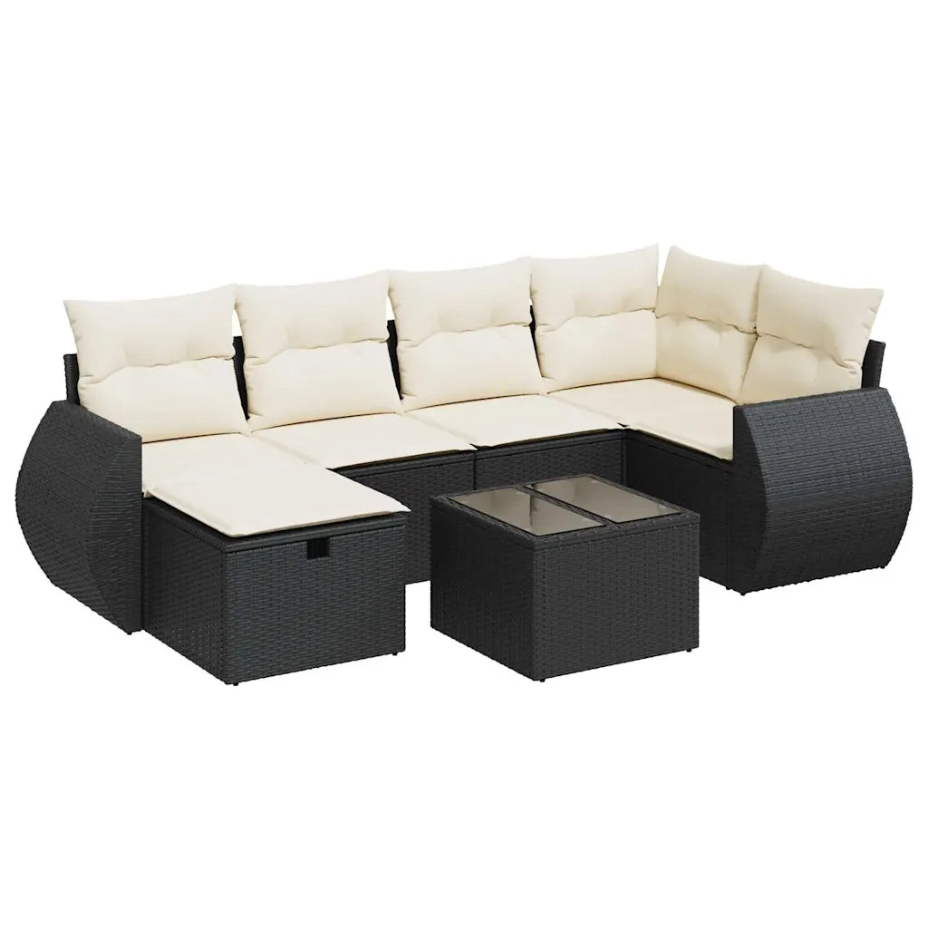 Set Divani da Giardino con Cuscini 7pz Nero Polyrattan