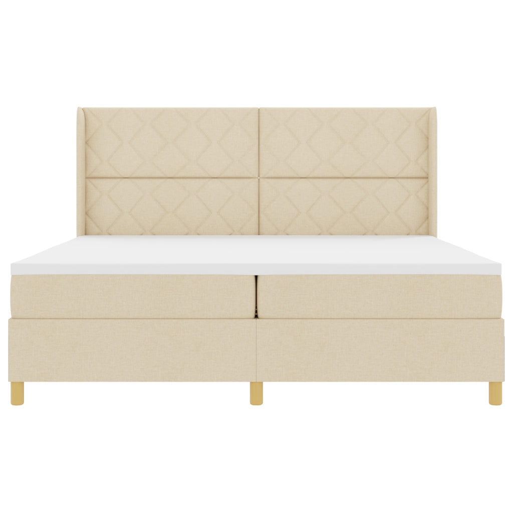 Letto Box Spring  con Materasso e LED Crema 200x200 cm Tessuto