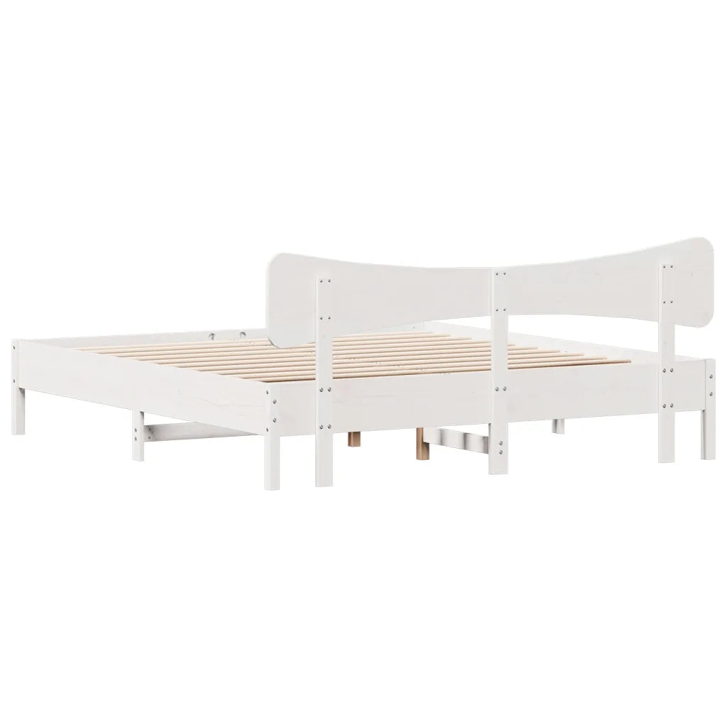 Letto matrimoniale | Letto per adulti | Giroletto senza Materasso Bianco 160x200 cm Legno Massello Pino