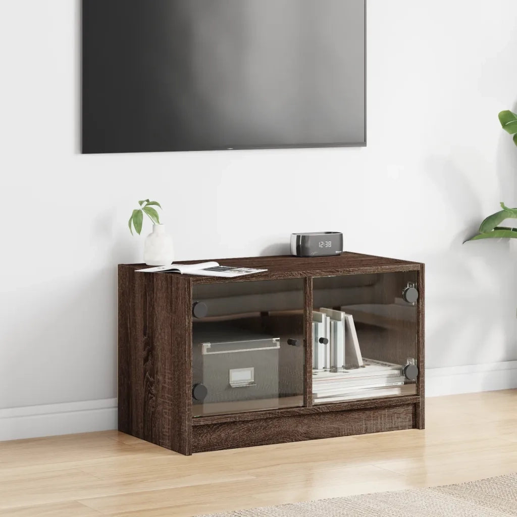 Mobile Porta TV con Ante in Vetro Rovere Marrone 68x37x42 cmcod mxl 111015