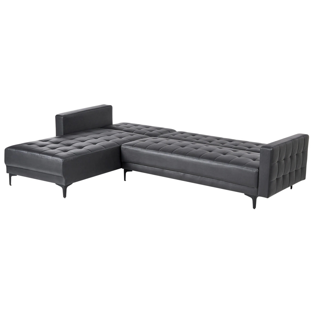Divano letto ad angolo in ecopelle nera capitonnè moderna a forma di L Chaise longue modulare a 4 posti per versione destra