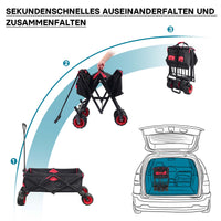 Carretto a mano pieghevole, max 80 kg, tessuto impermeabile rosso-nero, Carrello