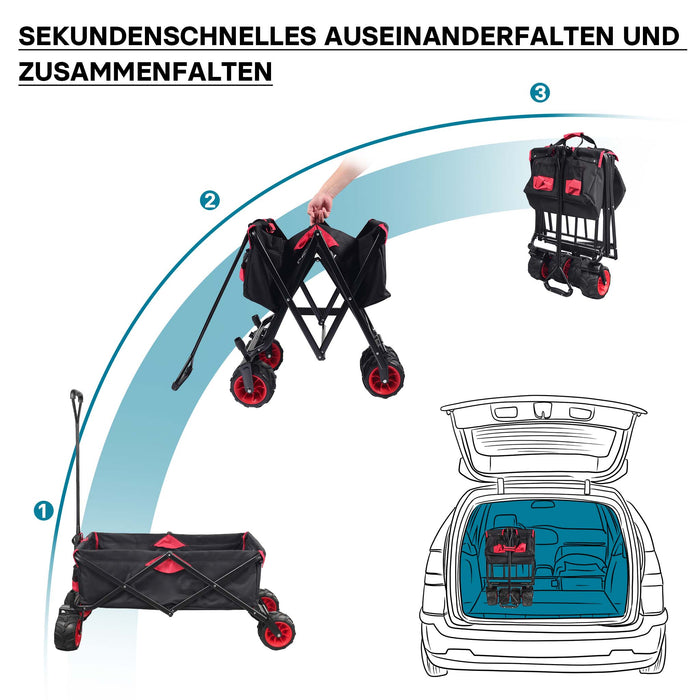 Carretto a mano pieghevole, max 80 kg, tessuto impermeabile rosso-nero, Carrello