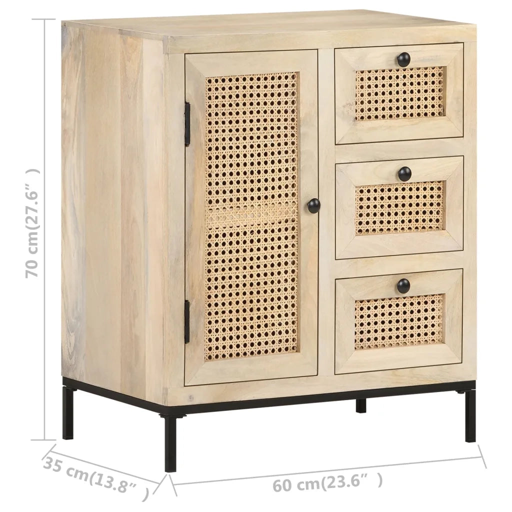 Credenza 60x35x70 cm Legno Massello di Mango e Canna Naturale 323508