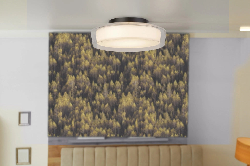 Plafoniera Contemporanea Disco Acciaio Nero Vetro Trasparente Led 14W 3000K